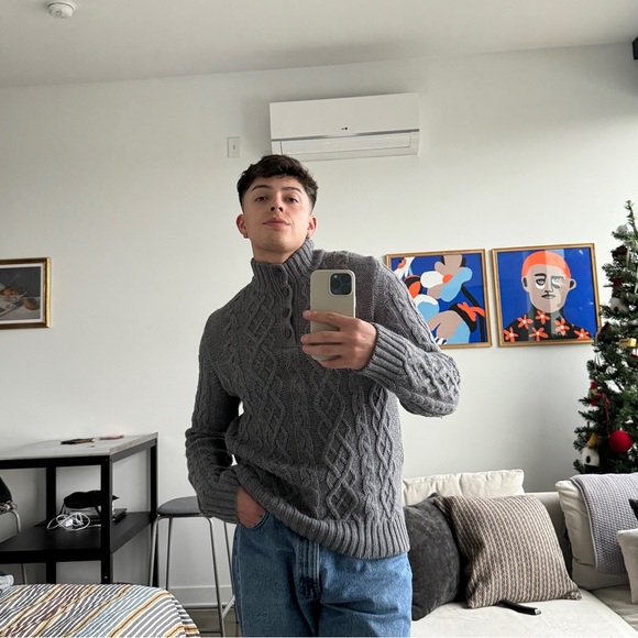 Brooks Brothers Grey Cable Knit Quarter-Button Sweater - 100% Wool, Men’s M - Picture 5 of 5